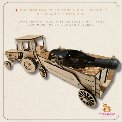 🚜 Drveni traktor s prikolicom za bocu vina – poklon koji nosi uspomene 🍷